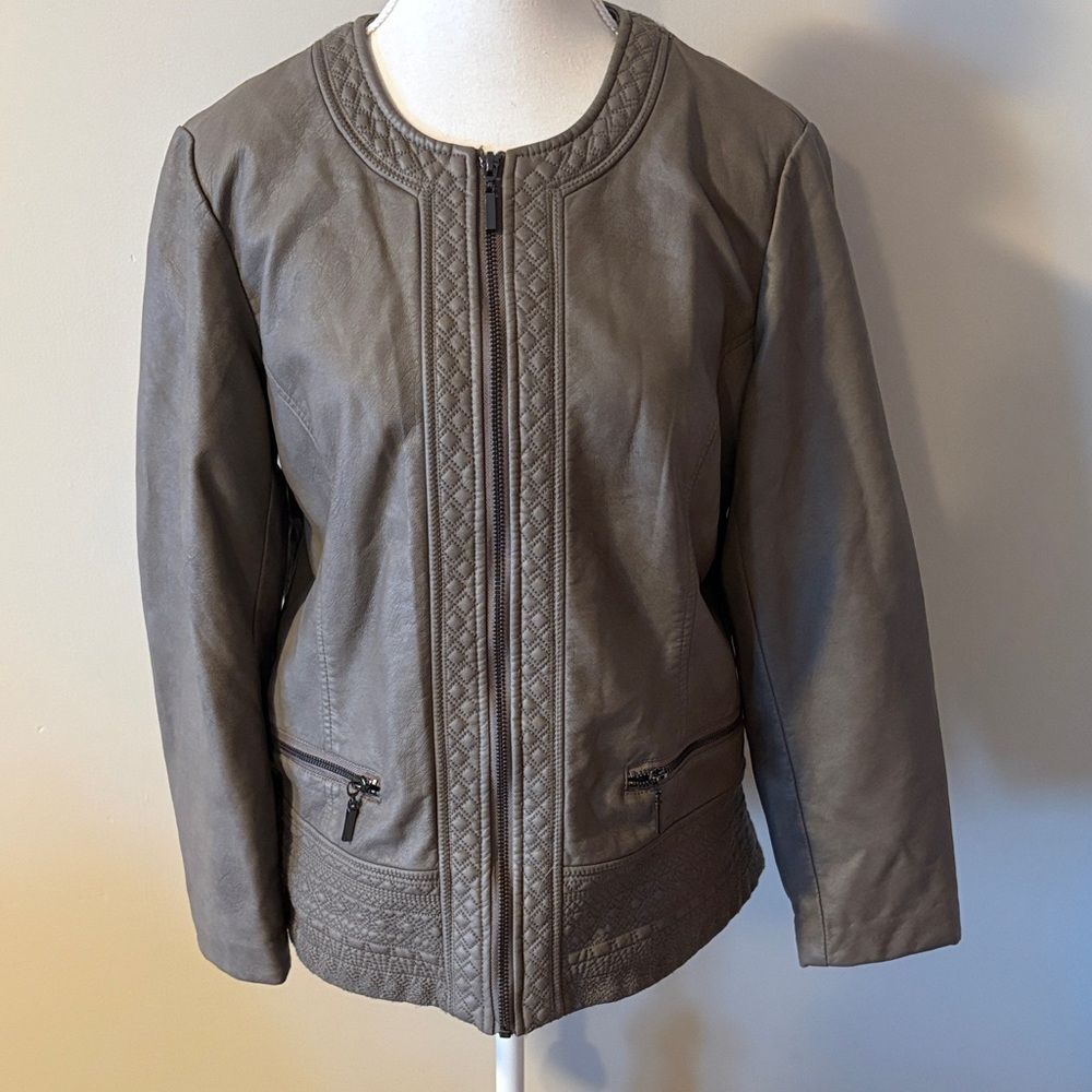 Christopher & Banks Gray Brown Faux Leather Jacket. Size Petite Medium